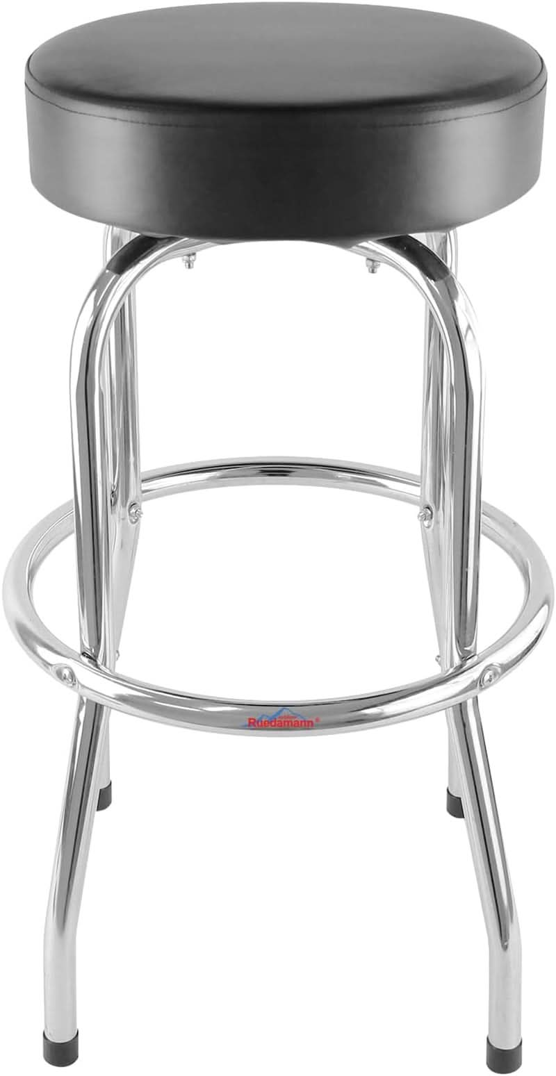 29 Inch Iron Backless Swivel Bar Stool With Padded Black Leatherette Seat And Chrome Frame