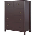 Dark Brown Modern 5 Drawer Chest of Drawers for Bedroom