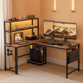 53 Inch L Shaped Desk With LED Lights And Power Outlet