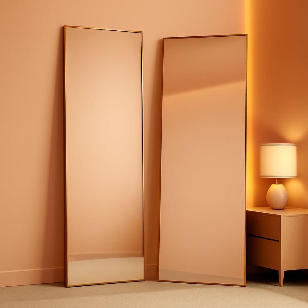 65 Inch Gold Full Length Mirror With Stand Tempered Glass