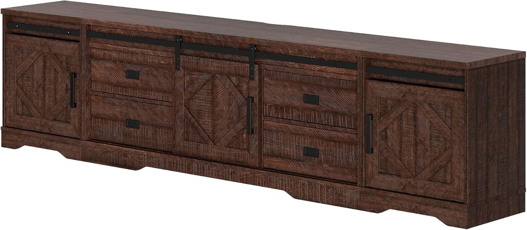 98.4 Inch Rustic Brown TV Stand With 4 Drawers And Shelves