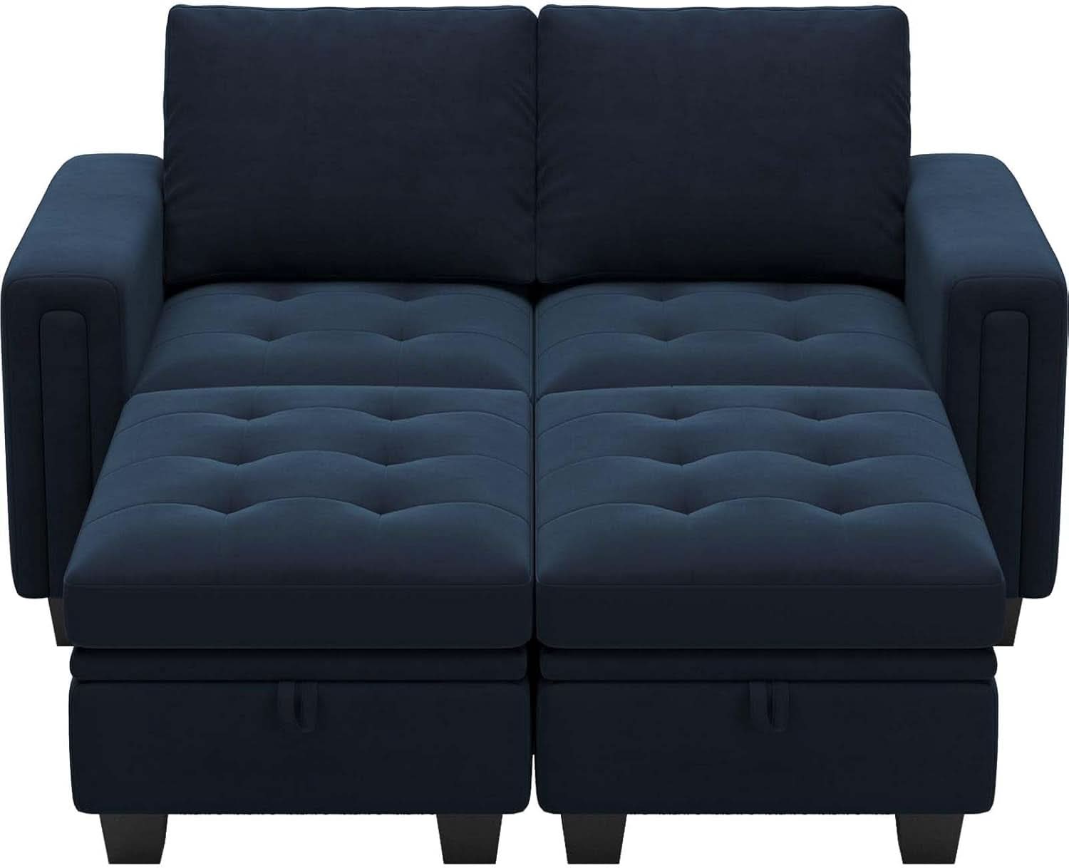 Velvet Modular Sectional Sofa With Storage Sleeper Blue