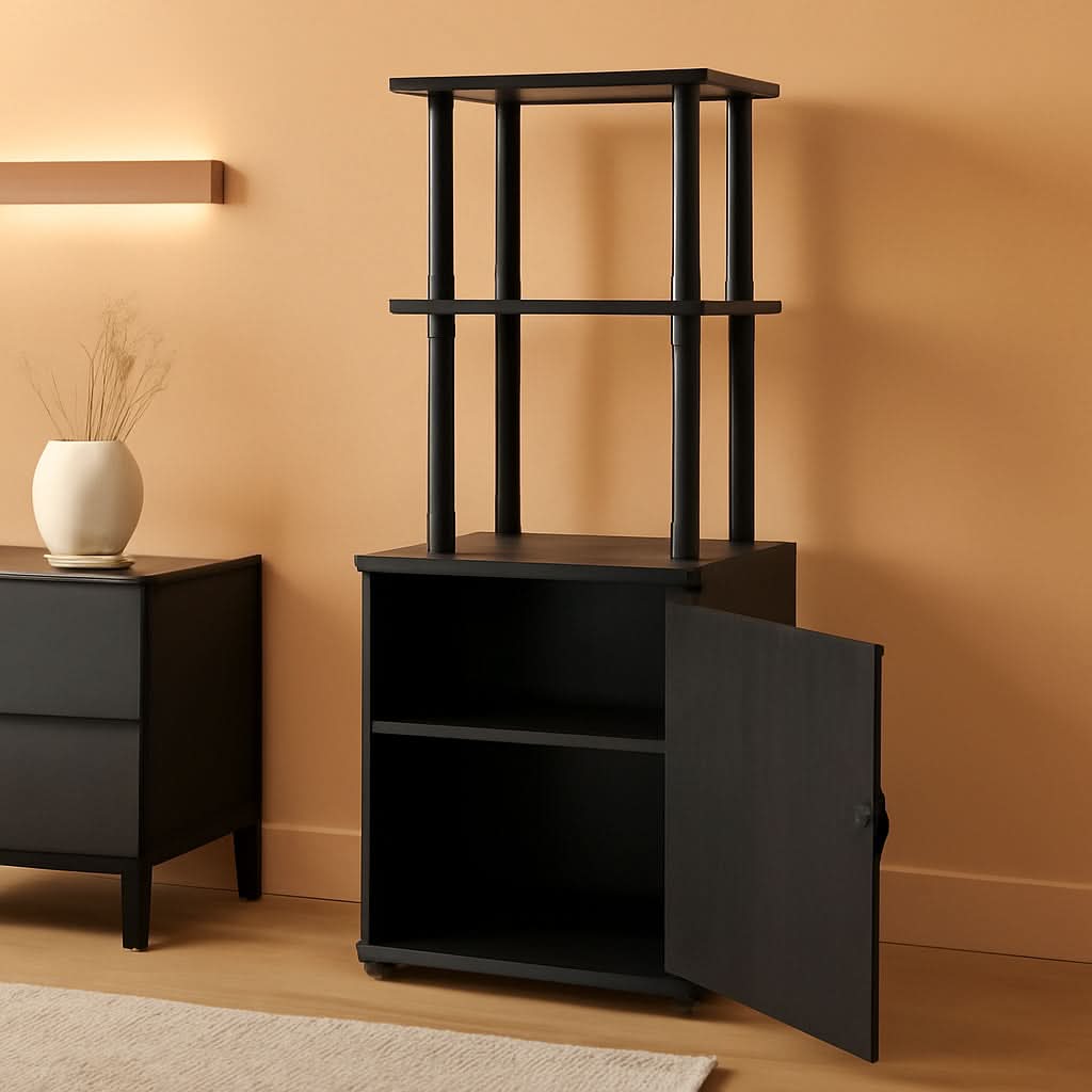 Turn N Tube Tall TV Side Table Storage 2 Tier Blackwood