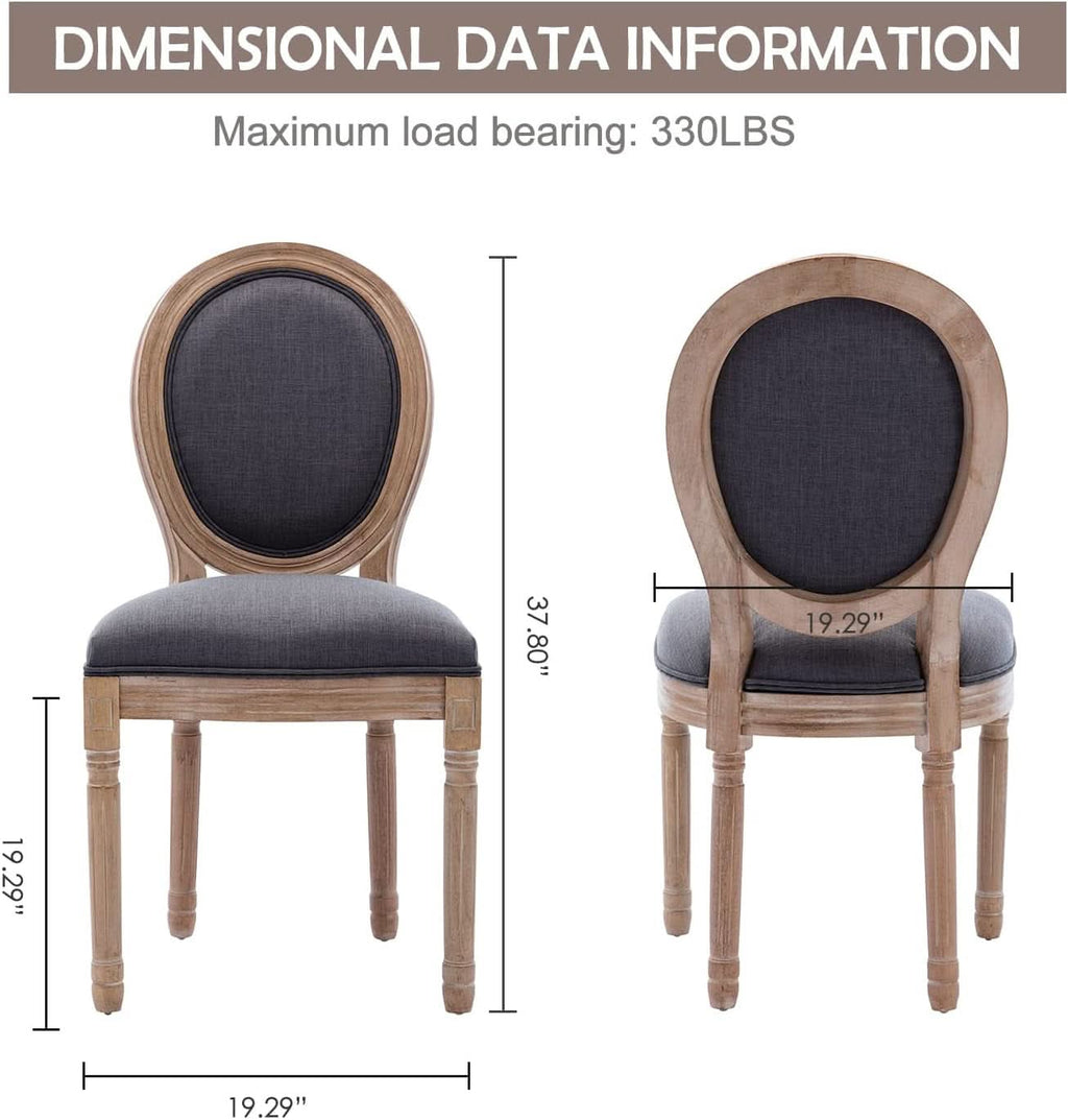 Set Of 4 French Vintage Dining Chairs Solid Wood Frame Tufted Fabric