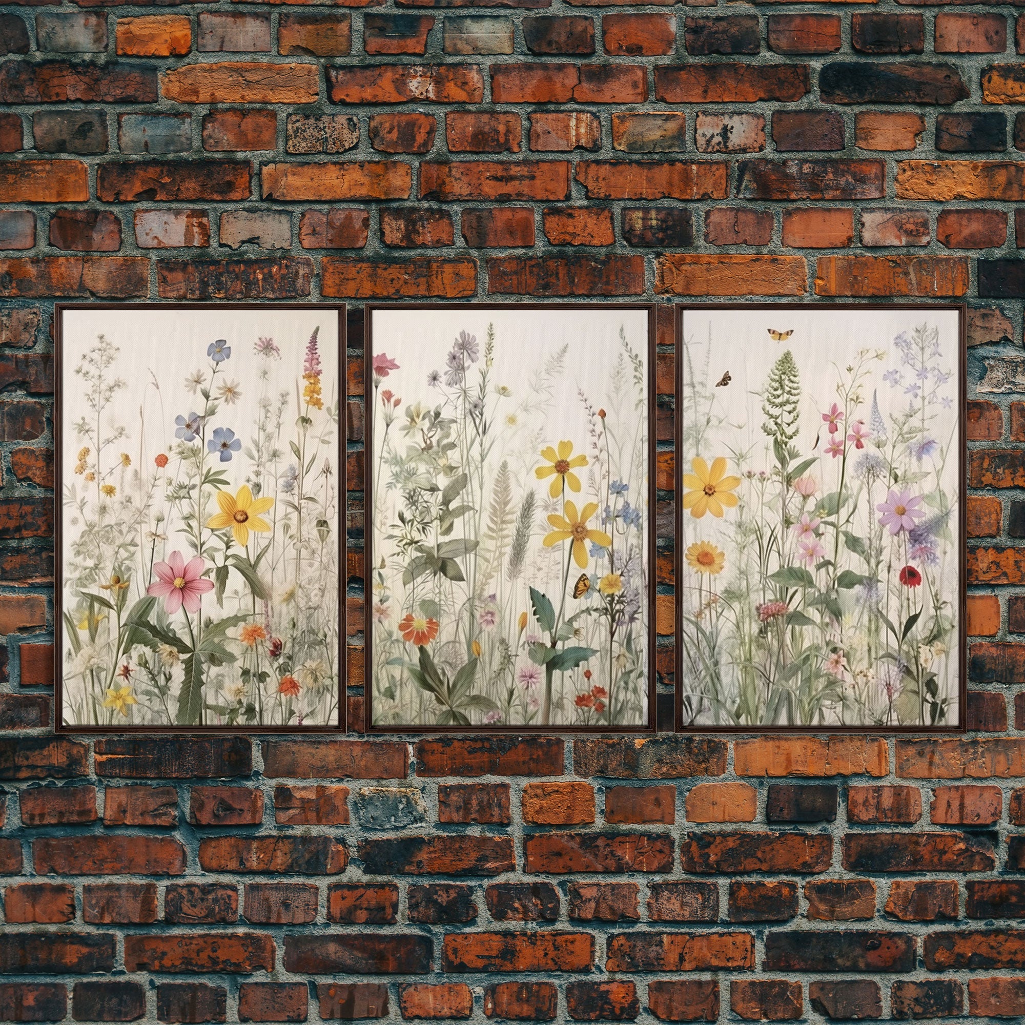 Watercolor Wild Flowers 3 Piece Framed Canvas Wall Art Set Floral Botanical Prints Minimalist Modern Art Boho Wall Decor Nursery Art