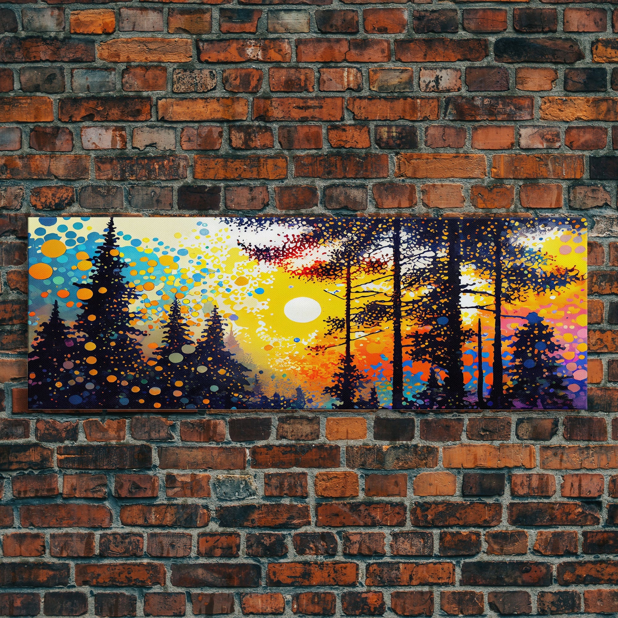 Vibrant Watercolor Of A Pine Tree Forest, Framed Canvas Print, Colorful Wall Art, Original Painting, Landscape Painting, Above Sofa Decor