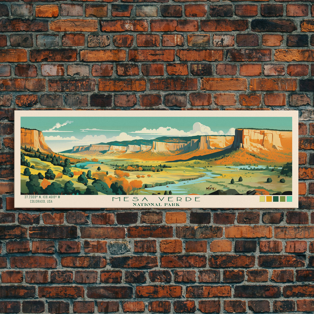Mesa Verde National Park Panoramic Colorado Travel Art, National Park Print, Minimalist Travel Art, Midcentury Modern Style Landscape