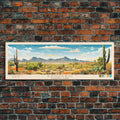 Saguaro National Park Panoramic Arizona Travel Art, National Park Print, Minimalist Travel Art, Midcentury Modern Style Landscape