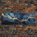 Black, Blue and Gold Marble Canvas Wall Art, Abstract Canvas Art, Panoramic Art, Large Wall Art, Marble Wall Decor, Large Canvas Modern Art