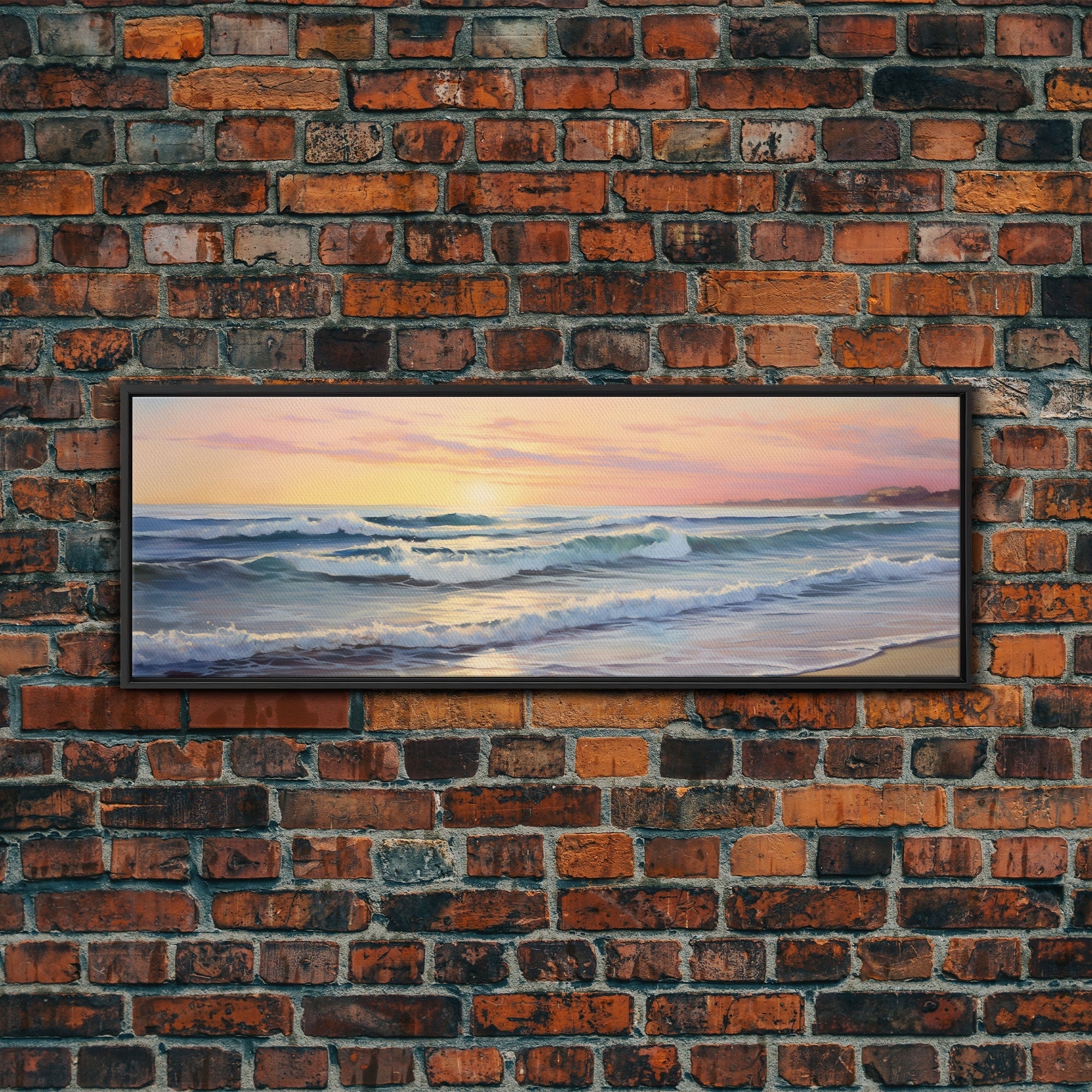 The Joy Of The Beach, Framed Canvas Print, Handmade Wall Art, Extra Large Minimalist Swimming Decor, Abstract Oil Painting, Panoramic Art