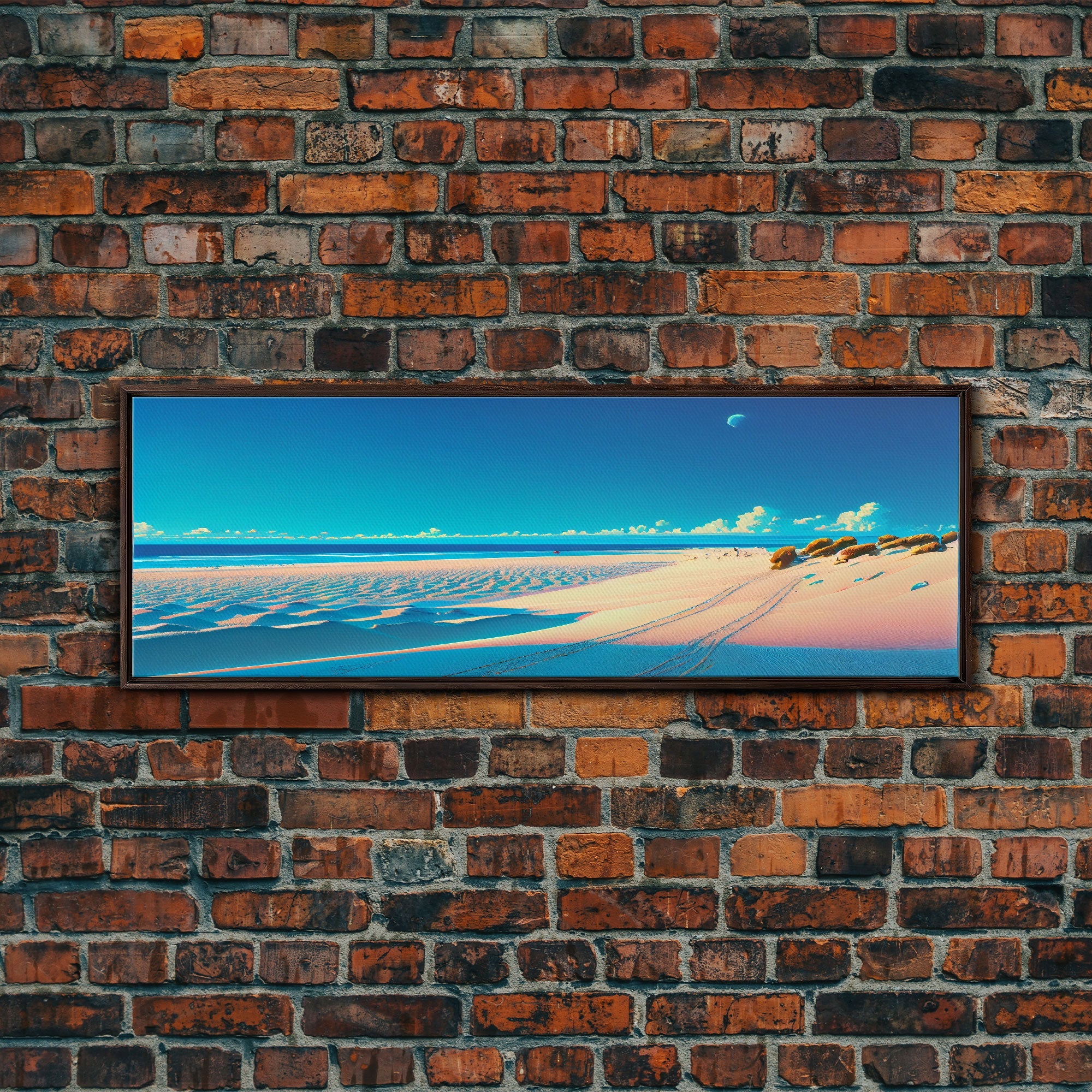 Vintage Coastal Seaside Painting PRINT | Beach House Wall Art Decor | Panoramic Canvas Print |  Extra Large Art | Beach House Art