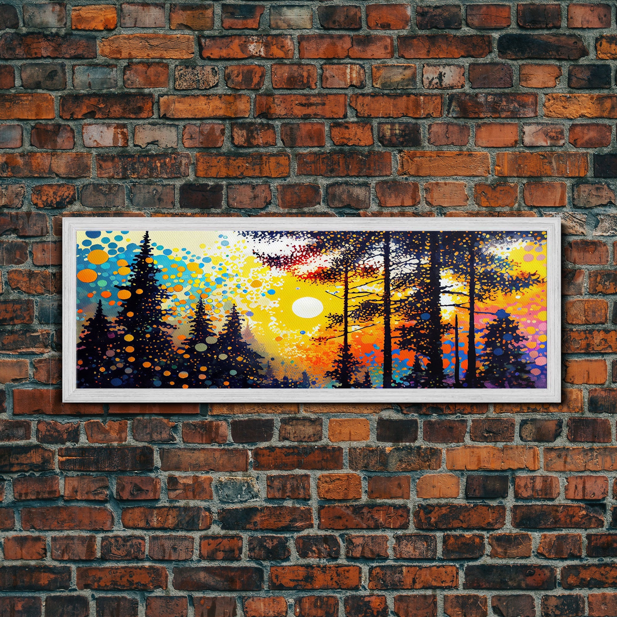 Vibrant Watercolor Of A Pine Tree Forest, Framed Canvas Print, Colorful Wall Art, Original Painting, Landscape Painting, Above Sofa Decor