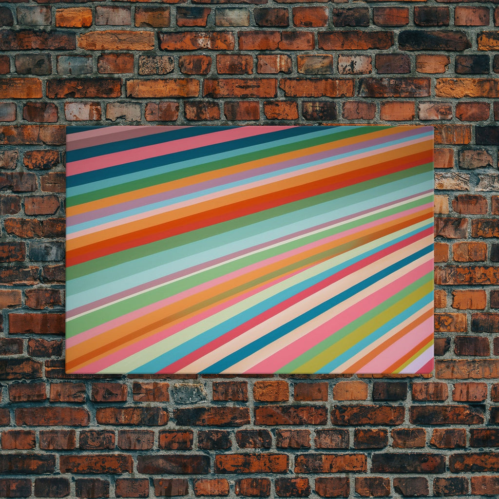 Mid Century Art Wide Framed Canvas Panoramic Art Retro Decor Modern Art Teal Orange Yellow Stripes Canvas Print Modern Wall Art