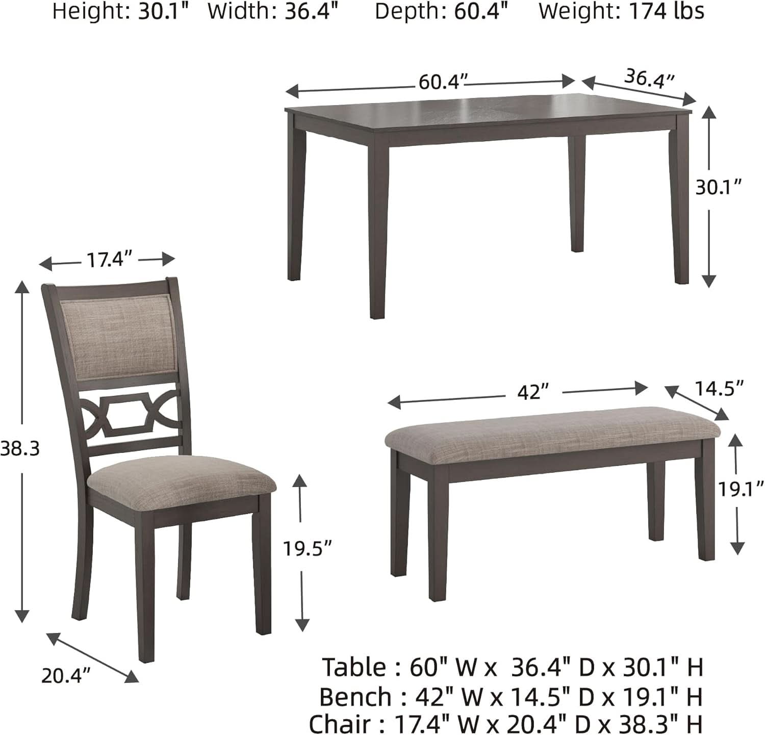 Diamond Patterned Dining Table Set Gray Walnut Stain