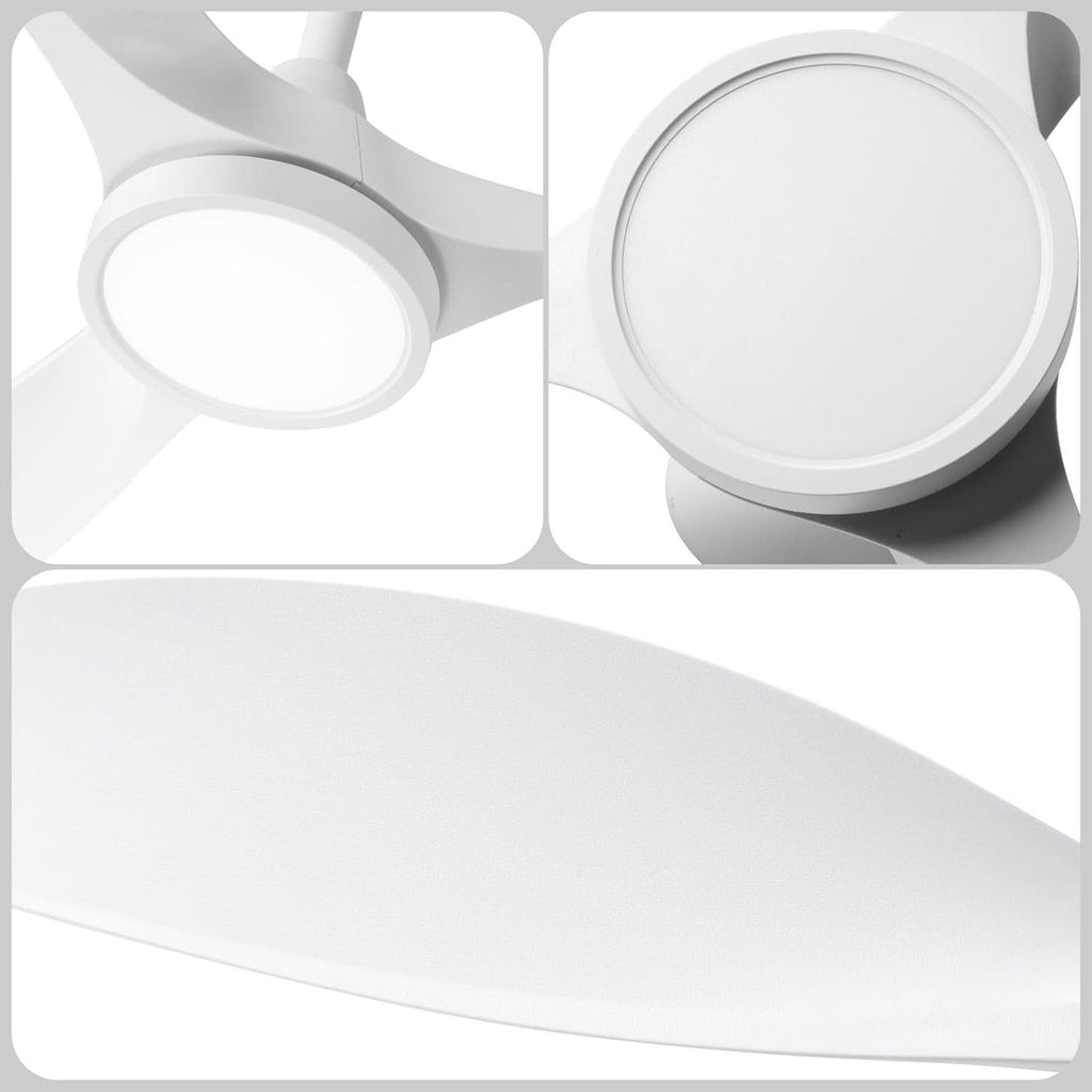 52 Inch White Energy Efficient Ceiling Fan With LED Light