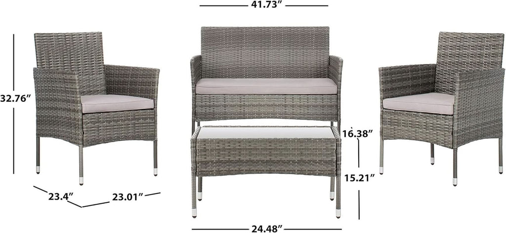 Grey 4 Piece Outdoor Patio Set With Glass Top Table