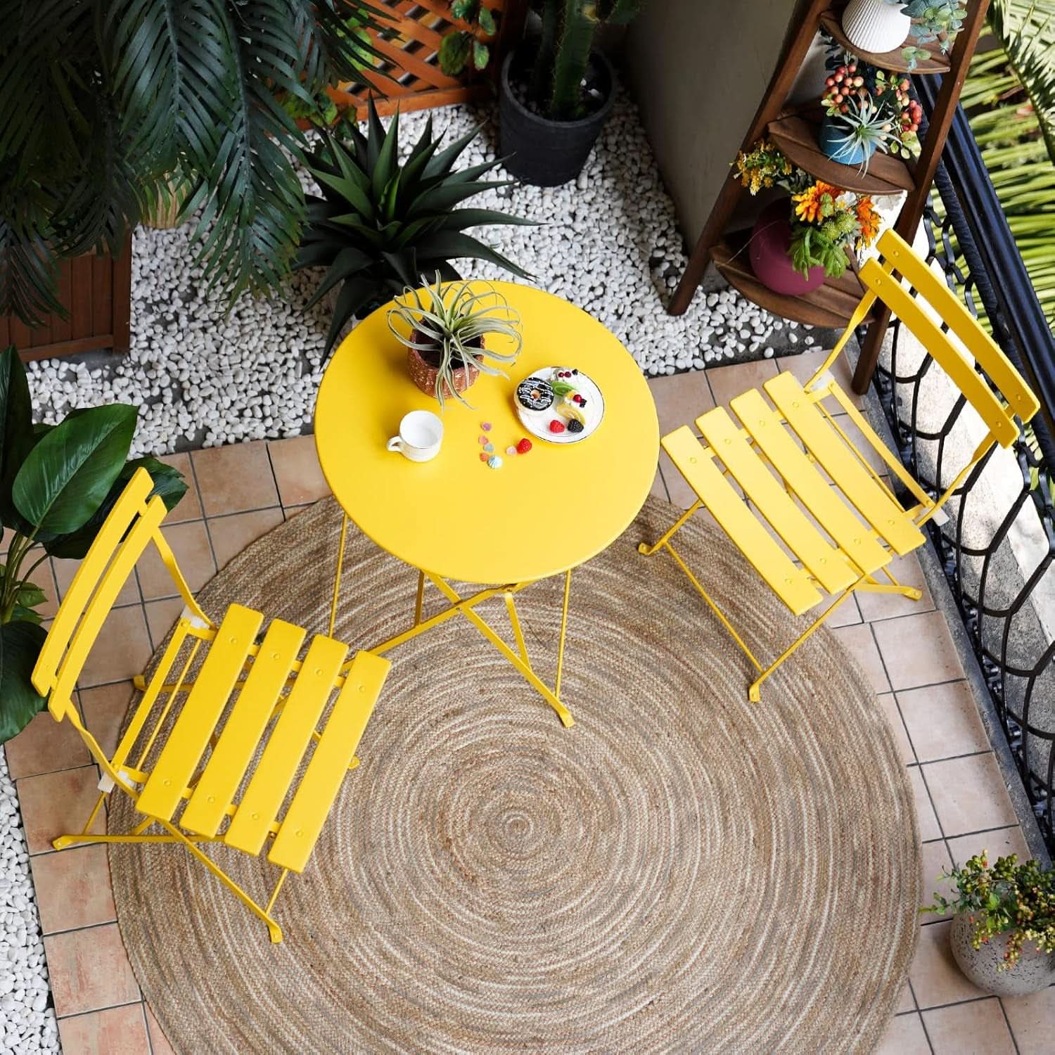 Weather-Resistant 3-Piece Folding Bistro Set for Outdoors