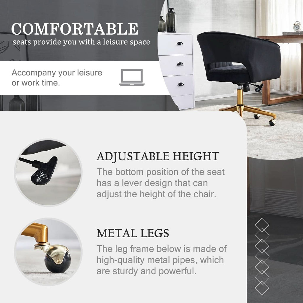 Velvet Home Office Chair 360 Degree Swivel Black Lux Velvet