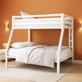 Metal Loft Bunk Bed Twin Over Full Size With Guardrail And Ladder Cream White