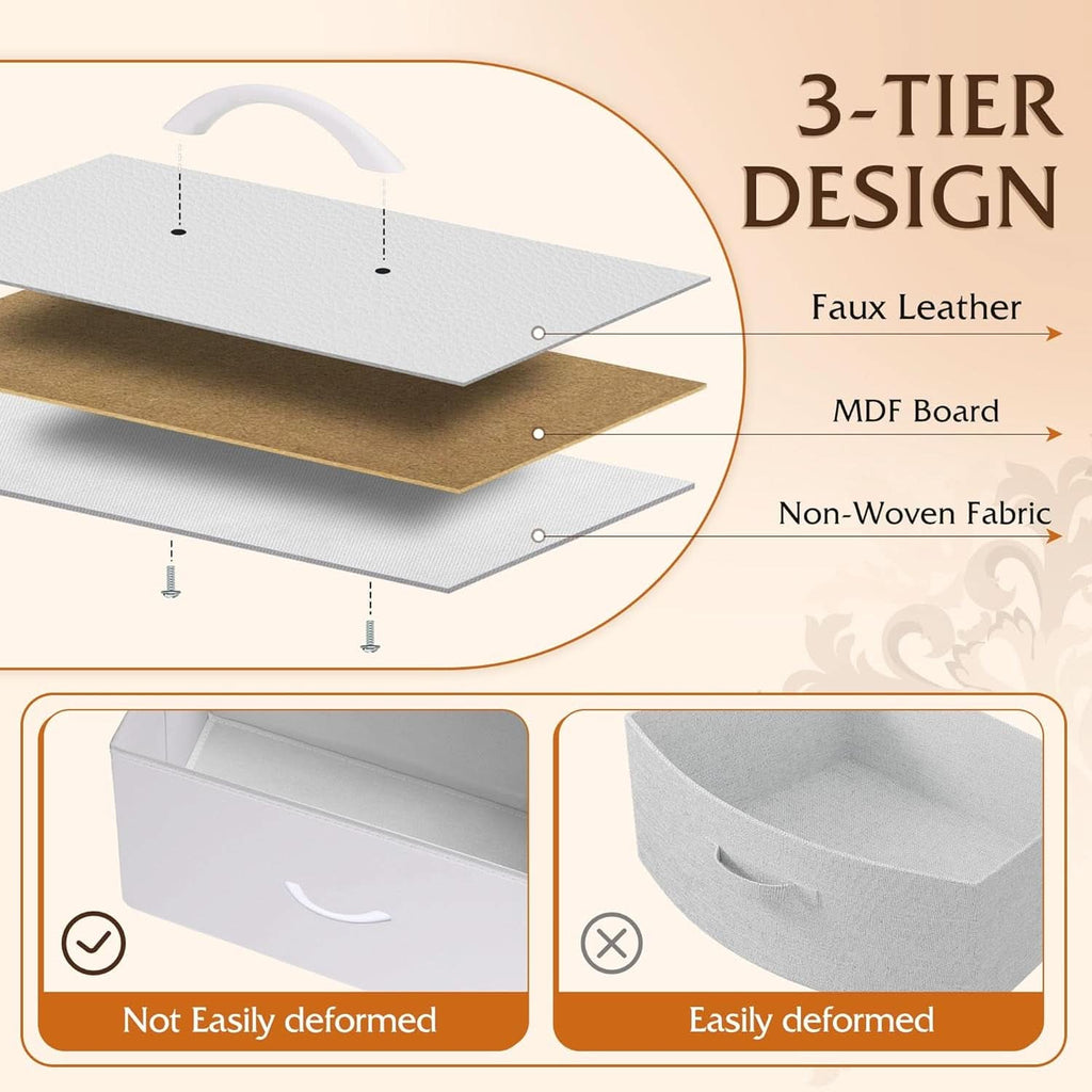 Fabric Dresser For Bedroom With Tall White Finish Storage