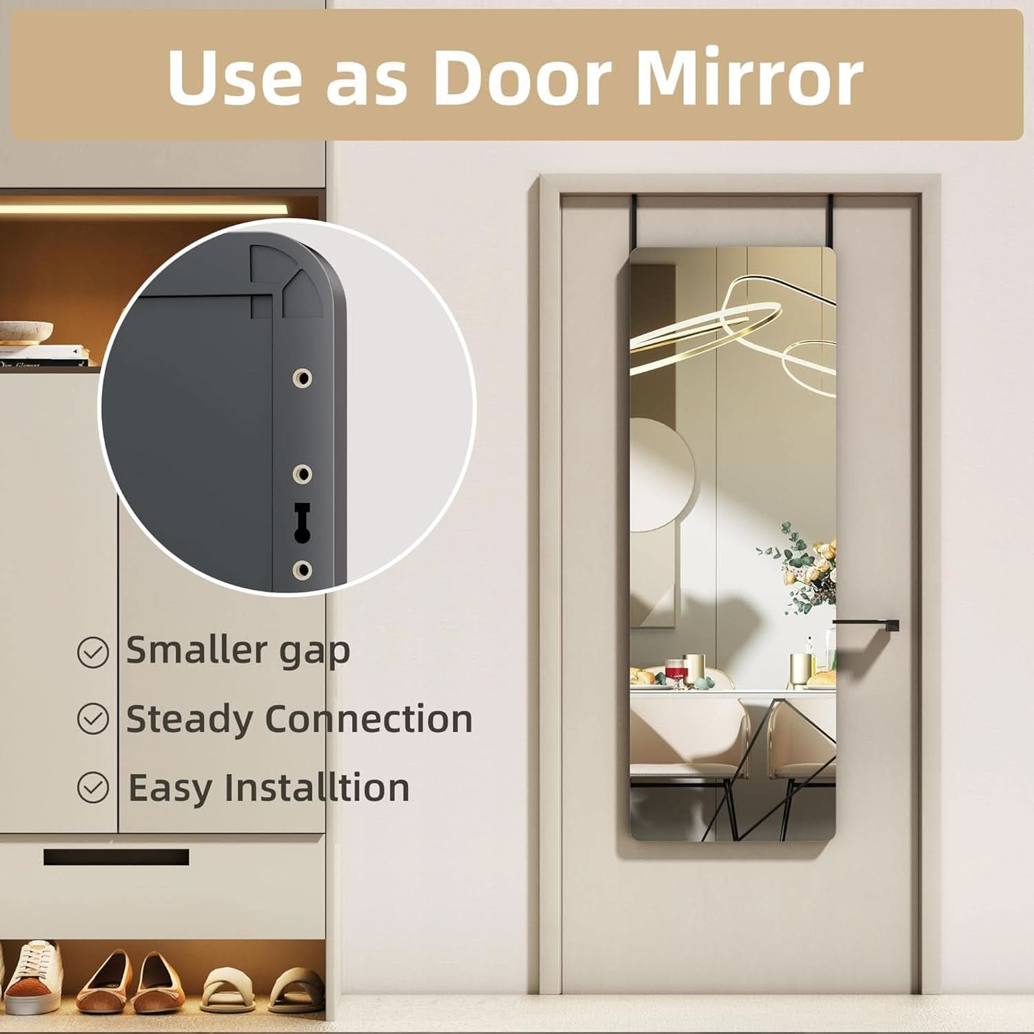 Door Mirror Full Length 47-Inch By 16-Inch Over Door Black