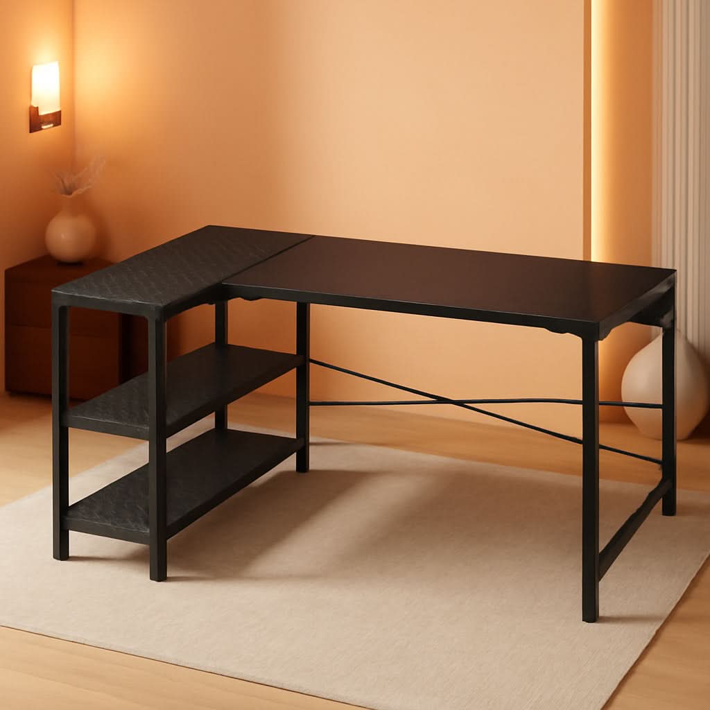 47 Inch L Shaped Desk With Reversible Shelves Carbon Fiber