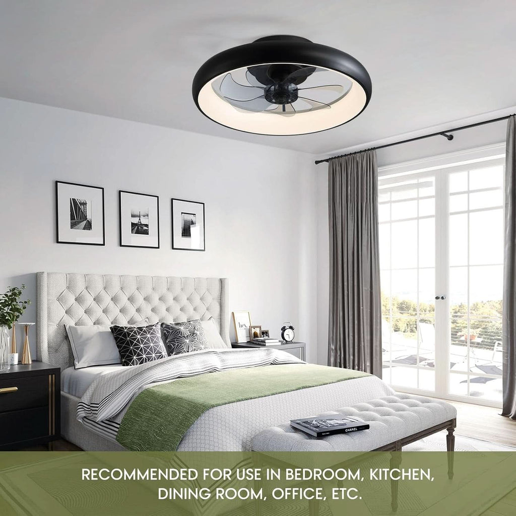 20 Inch Black Flush Mount Smart Ceiling Fan With LED Lights