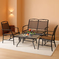 4 Piece Patio Glider Set With Gliding Loveseat Glass Table