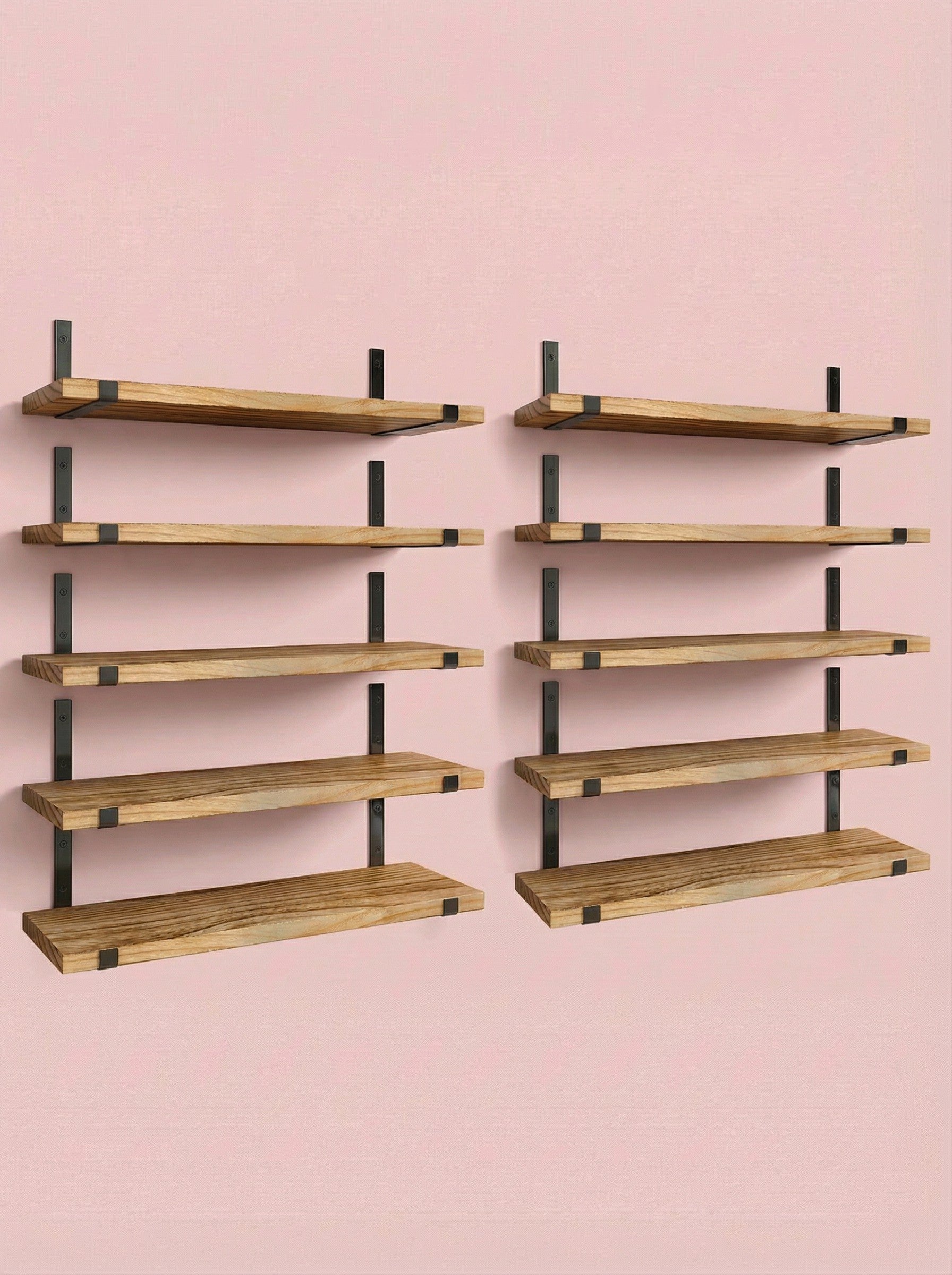Wood Wall Shelves 15.8” with Metal Brackets – Rustic Floating Shelves | 5/8 Pack