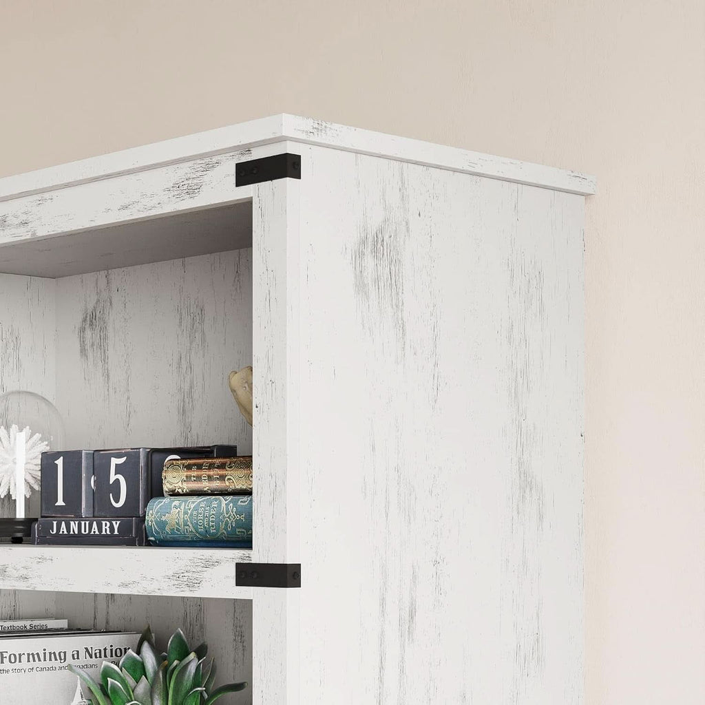 3 Tier Farmhouse Wood Bookcase With Storage White 40 Inch High 31.5 Inch Wide For Living Room And Home Office