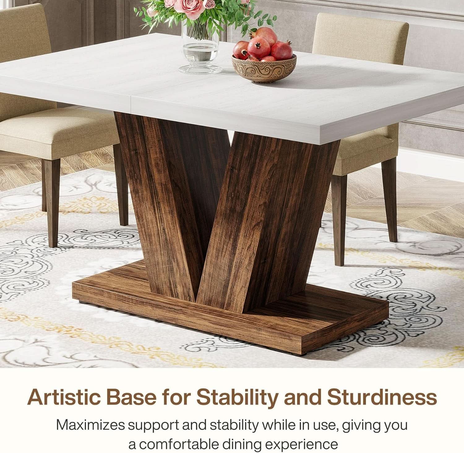 47 Inch White Oak Dining Table With Heavy Pedestal Base