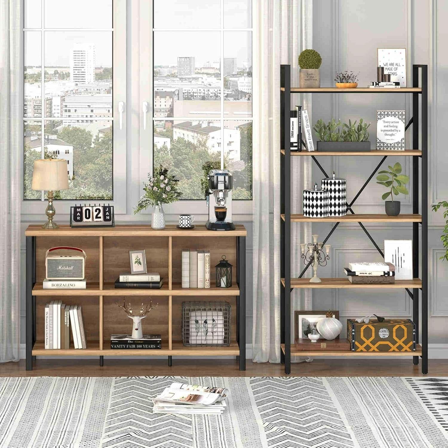 6 Cube Storage Organizer With Shelf Rustic Oak Bookcase