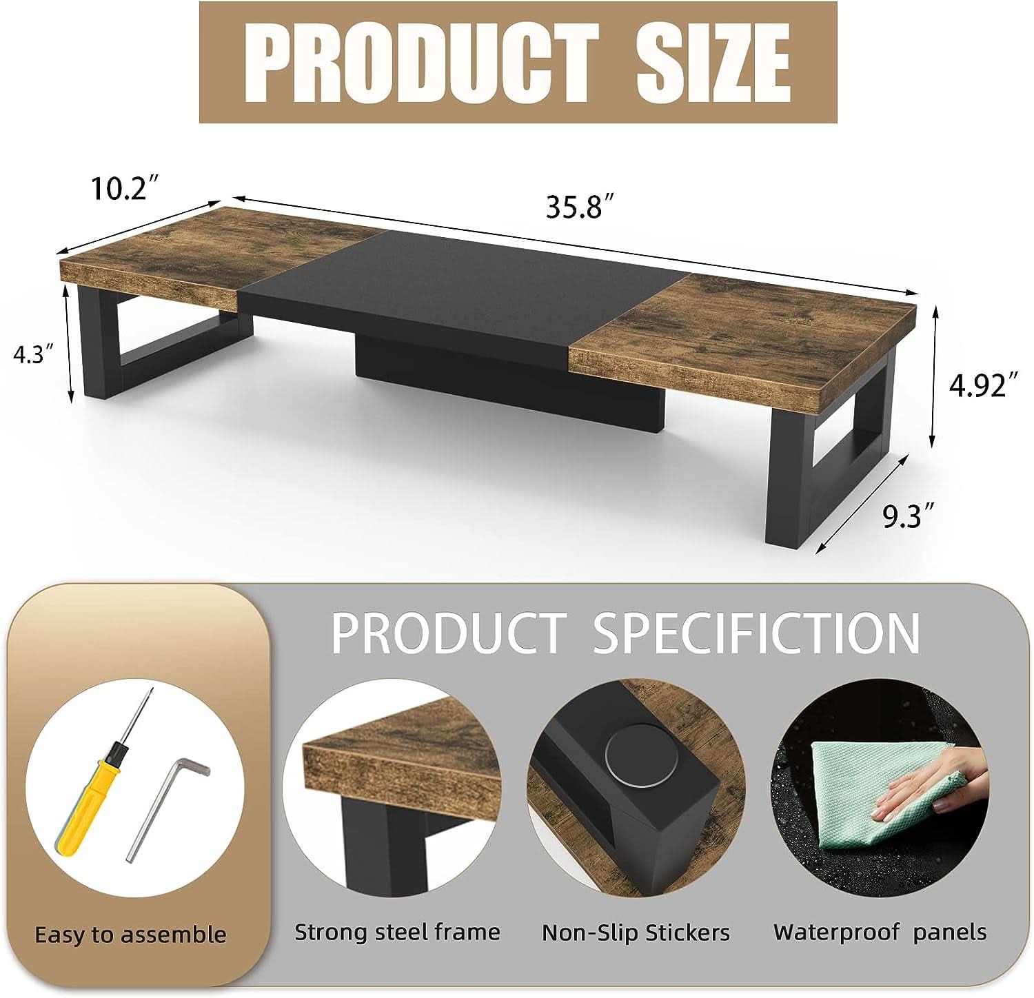 Dual Monitor Stand Riser Wood And Steel For Two Monitors