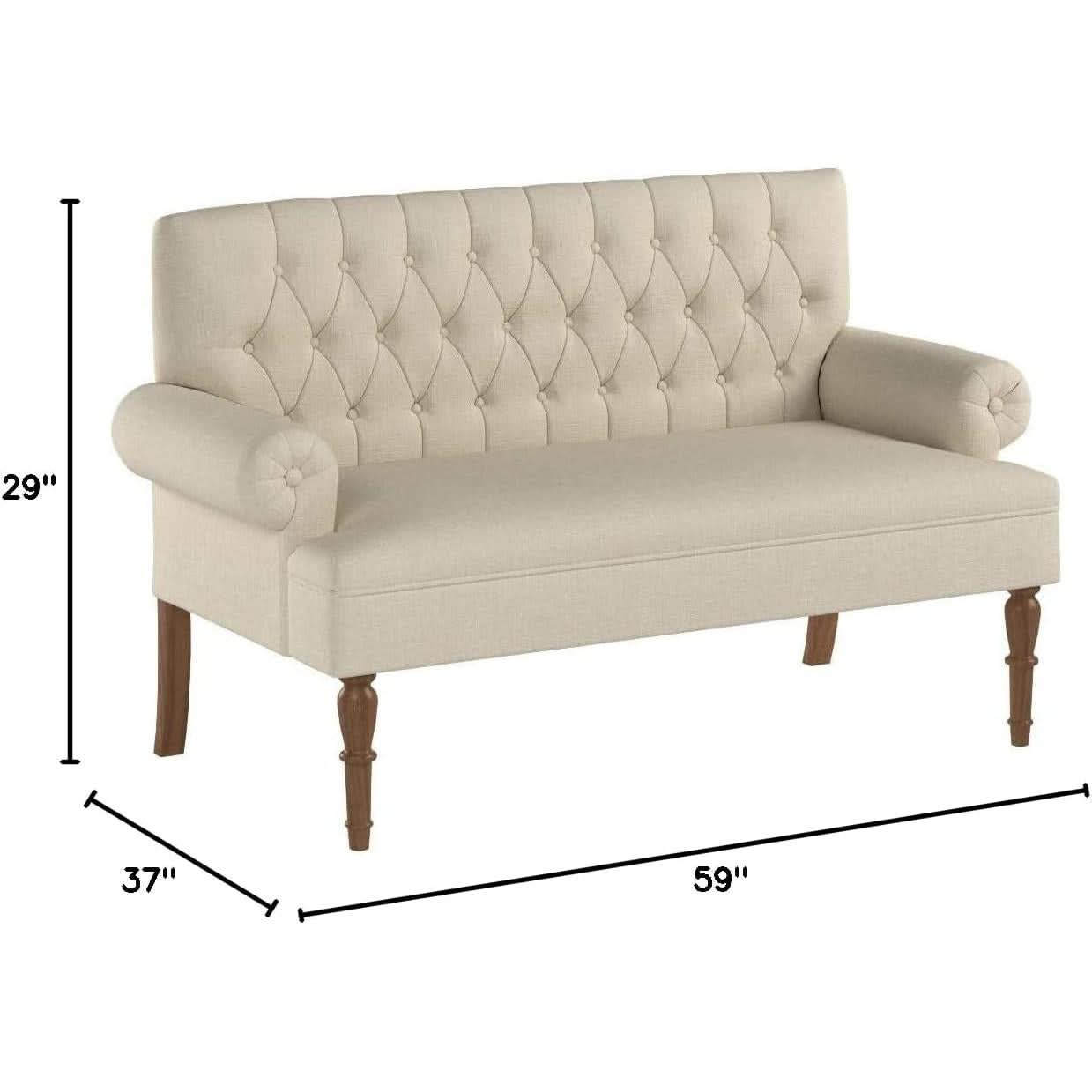 Warm Beige Tufted Linen Love Seat For Small Spaces