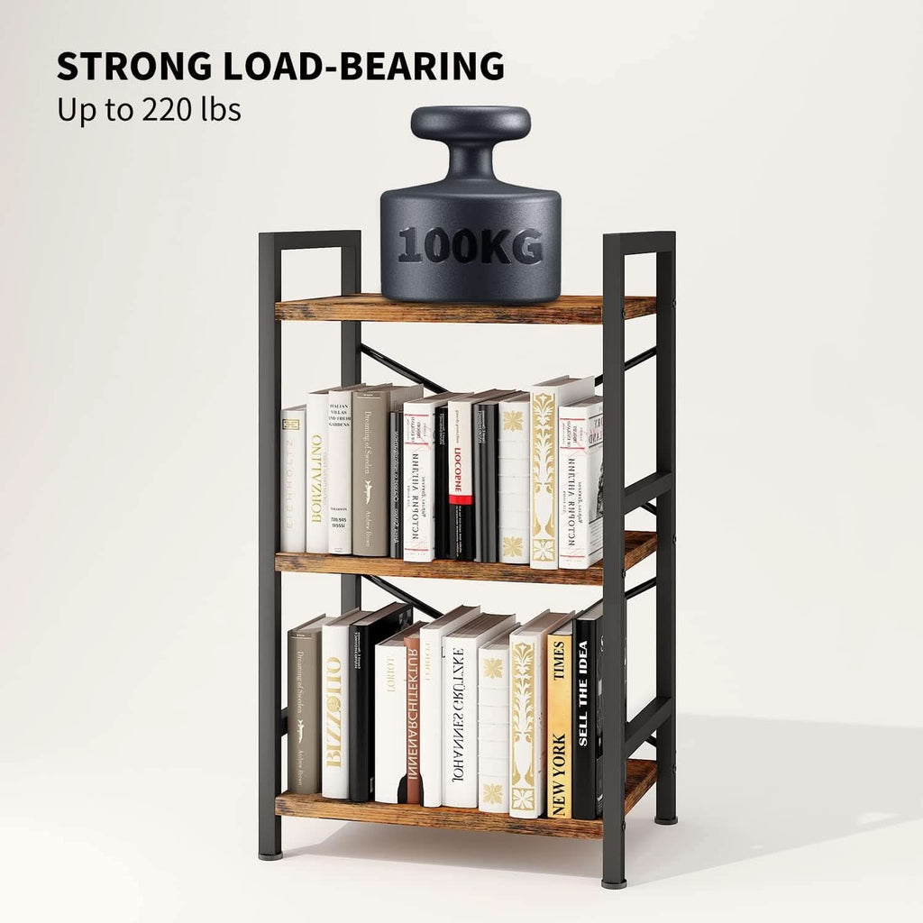 Rustic Brown 3 Tier Metal Bookshelf For Living Room