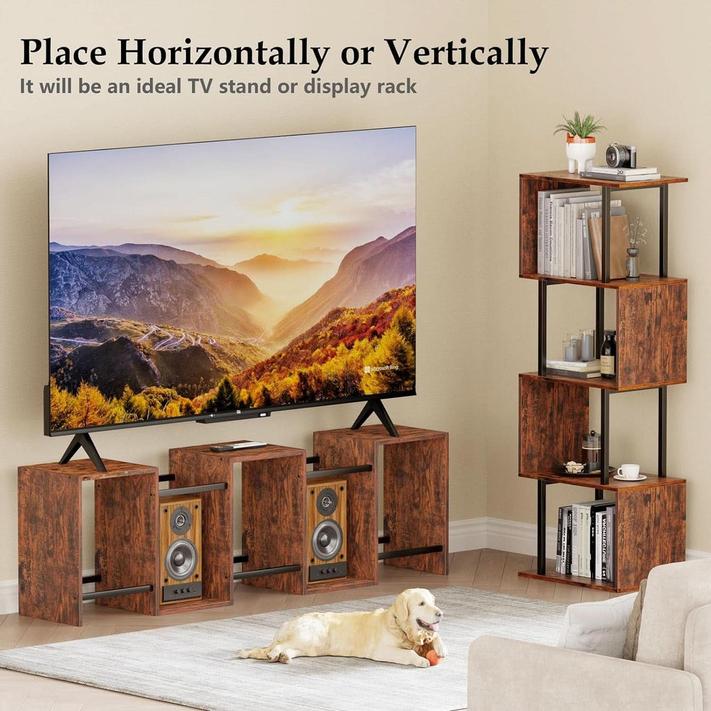 S Shaped 6 Tier Bookshelf Wood And Metal Room Divider