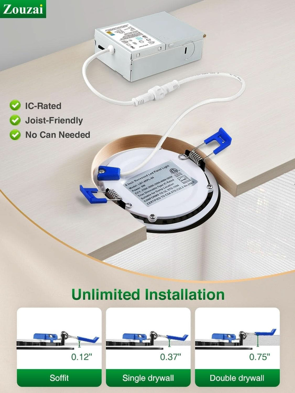 Six Inch Black LED Recessed Ceiling Light 5CCT Dimmable With Junction Box 24 Pack