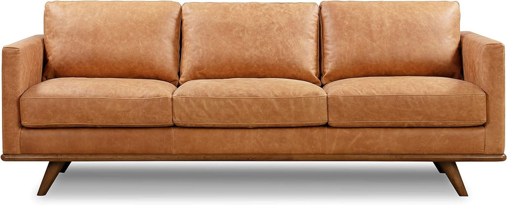 Nolita 85 Inch Cognac Tan Full Grain Pure Aniline Leather Sofa