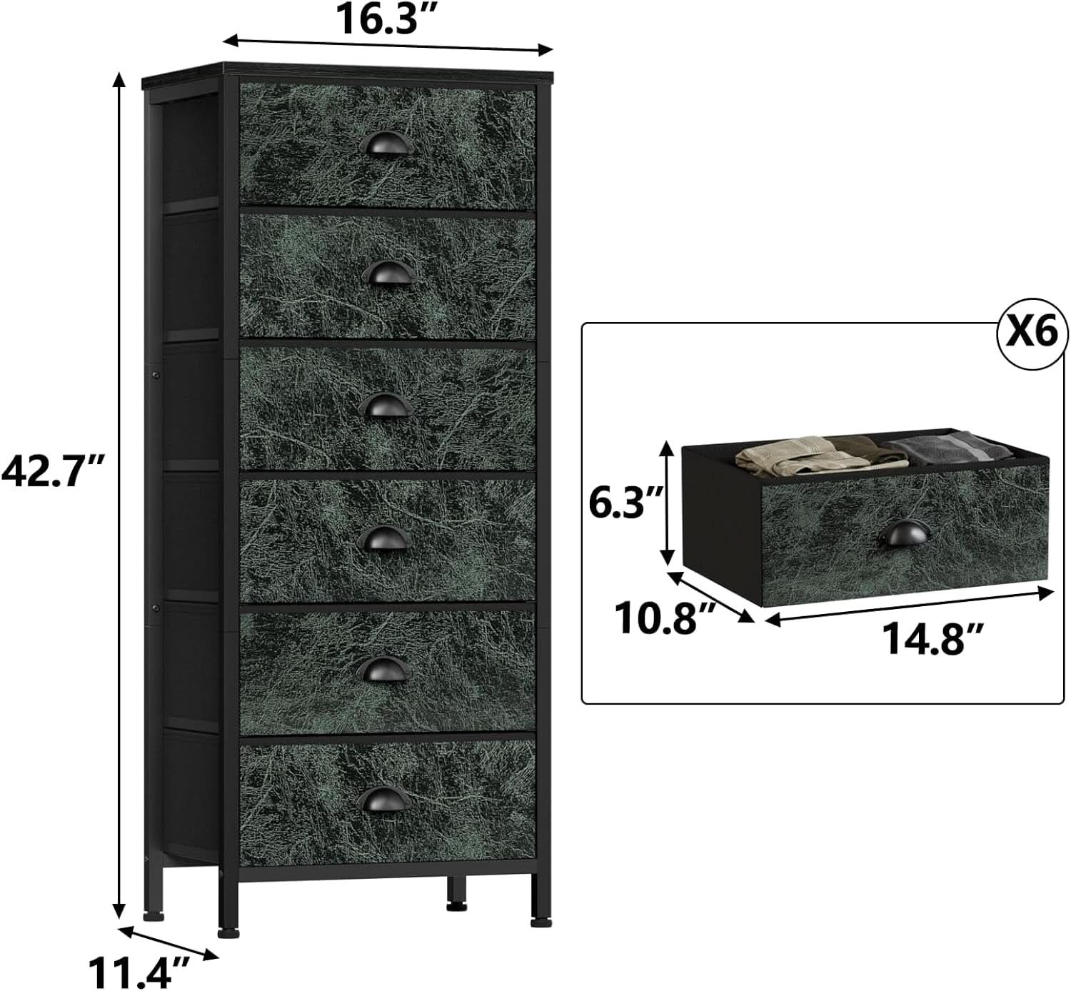 Vertical Dresser With 6 Drawers For Bedroom Vintage Green