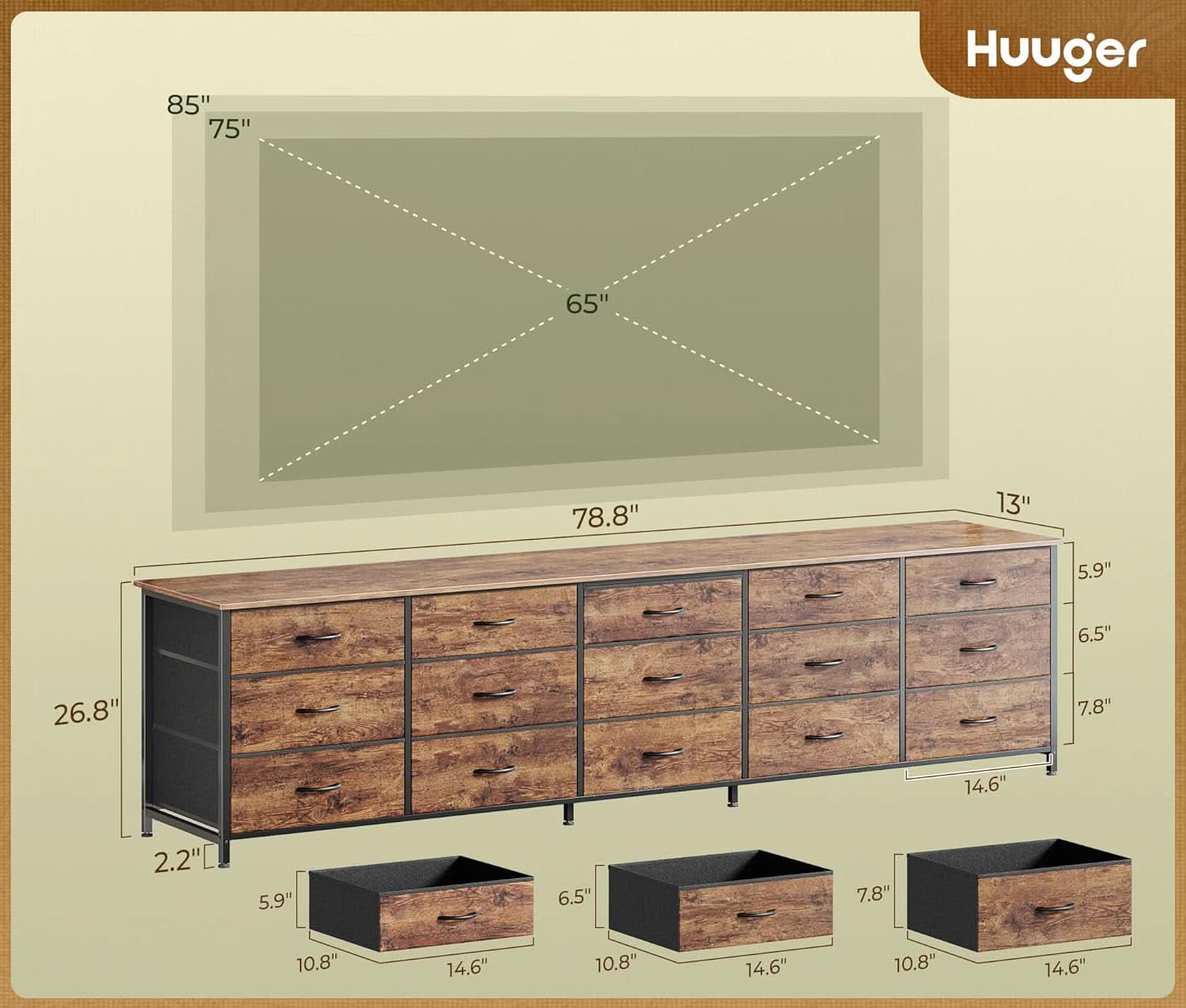 Ultralong 78Inch Dresser With Fifteen Storage Drawers