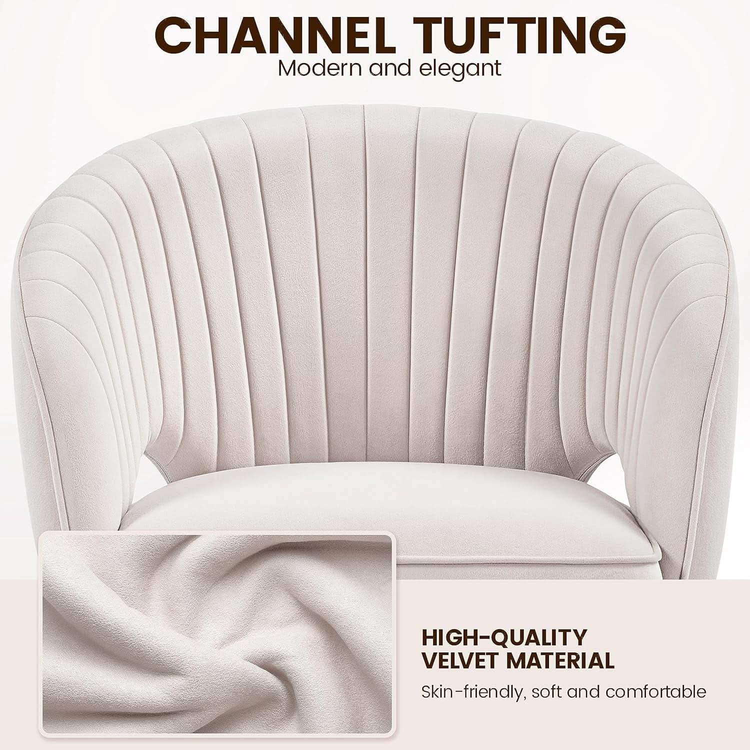 Cream Velvet Swivel Desk Chair With Wheels Tufted Back