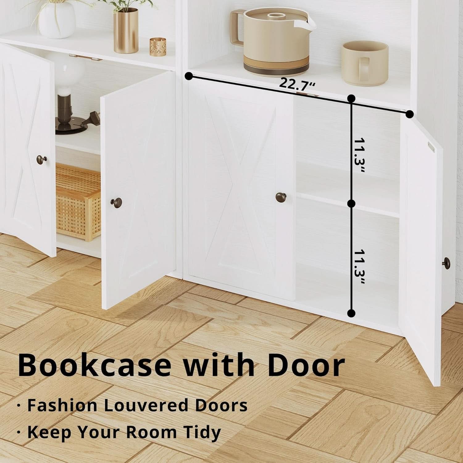 Industrial Bookshelf With Doors 11.8 Depth 5 Shelf Bookcase