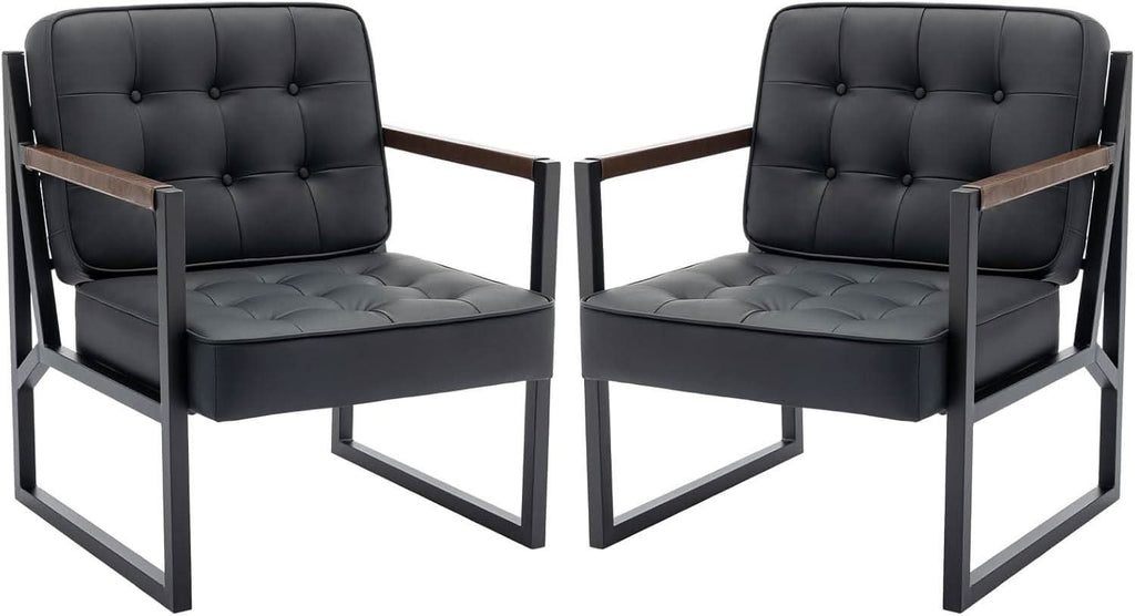 Mid Century Classic Black Leather Upholstered Accent Chair