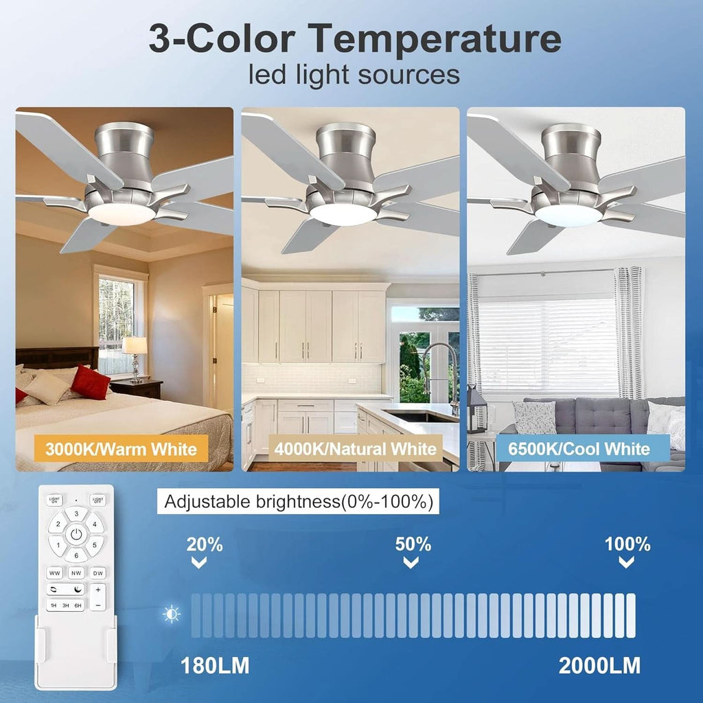 42 Inch Brushed Nickel Ceiling Fan With Remote Control And Lights