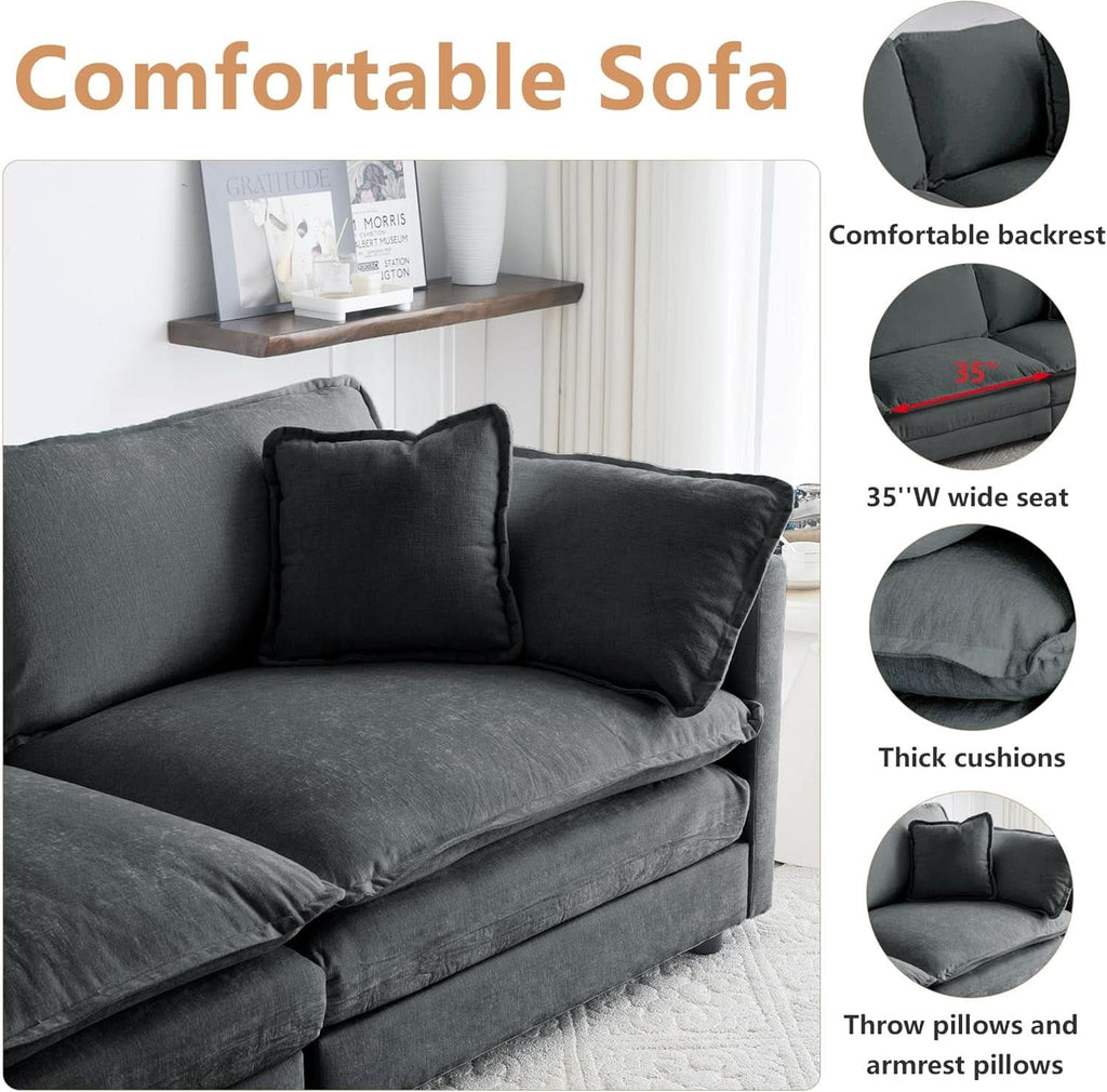 Grey Chenille 2 Piece Loveseat Armchair Set With Pillows