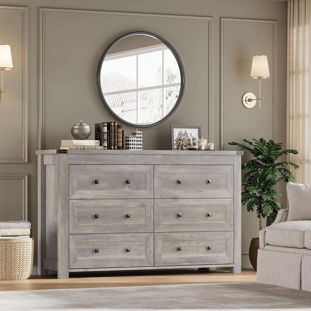 Six Drawer Dresser With Metal Handles Storage Unit