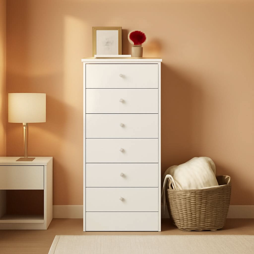 6-Drawer Tall Chest Dresser With Acrylic Knobs Solid Wood