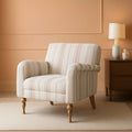 Tan Stripe Accent Chair With Wooden Legs For Living Room