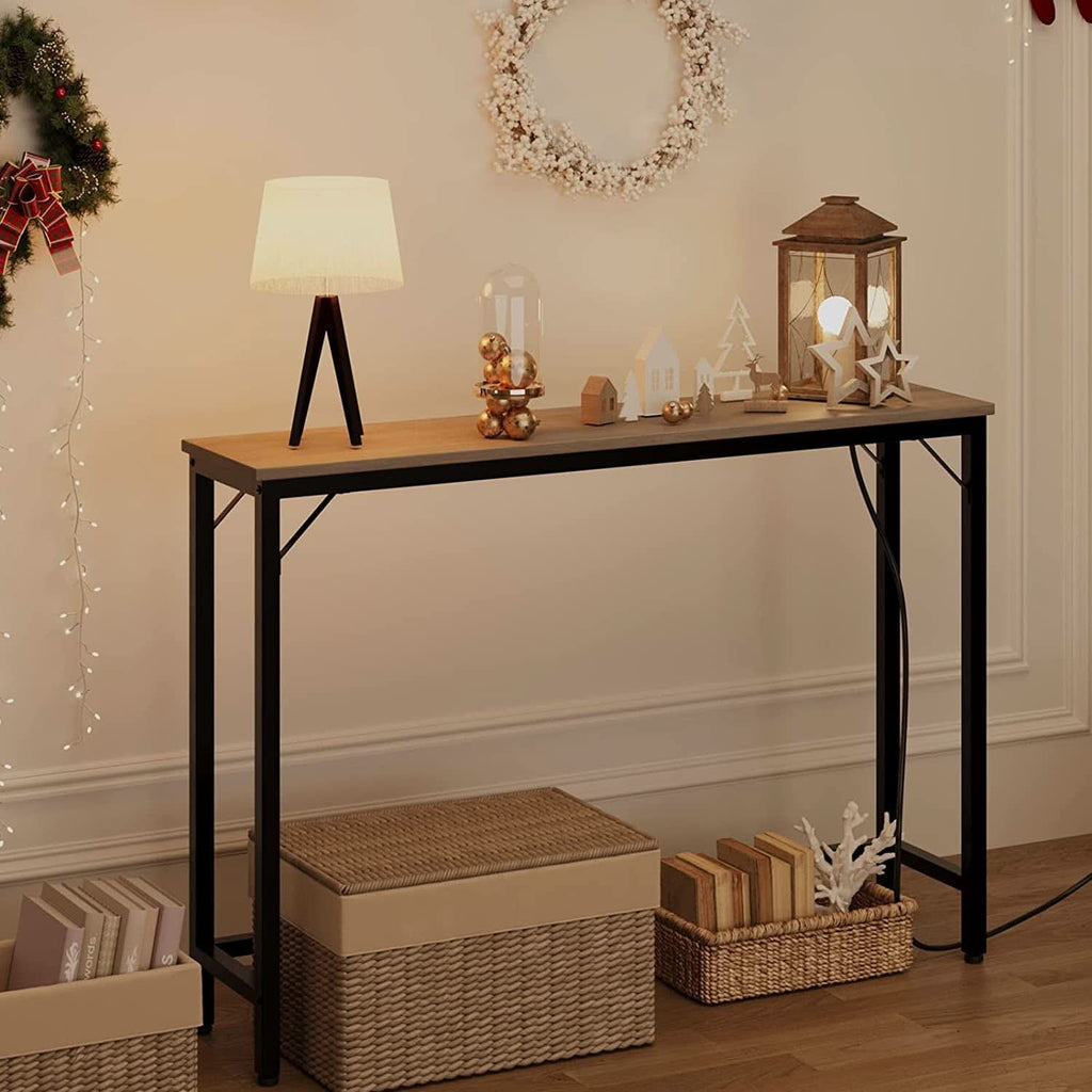 Industrial Grey Console Table With Charging Station