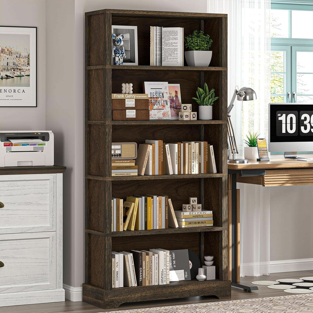 65 Inch Solid Hardwood Bookshelf With Five Tier Open